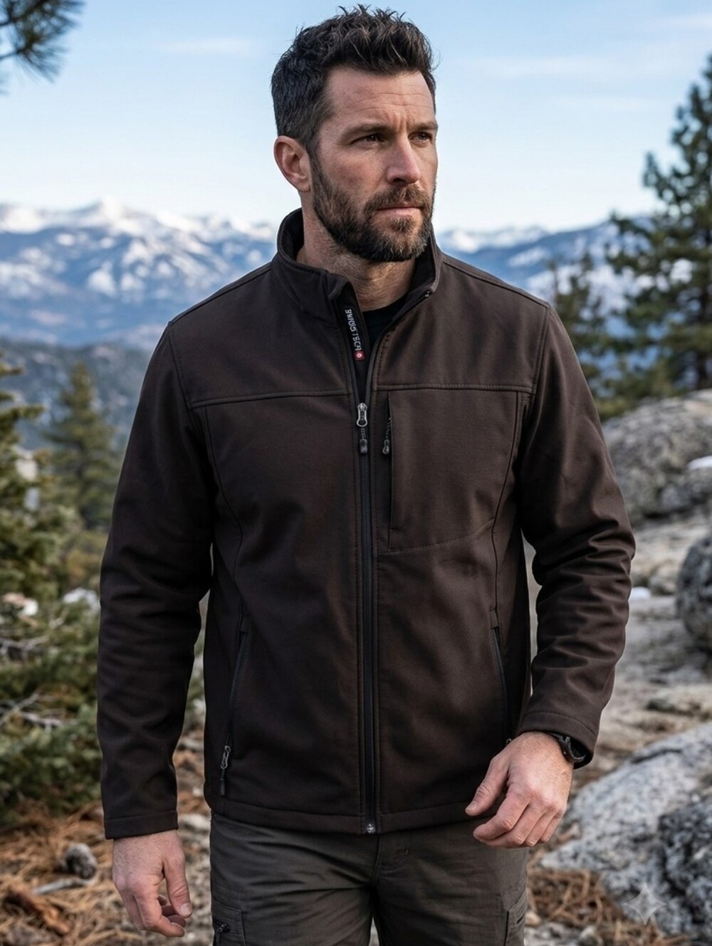 Swiss Tech Men's Gorpcore Black Lightweight Softshell Zip Jacket Size Medium